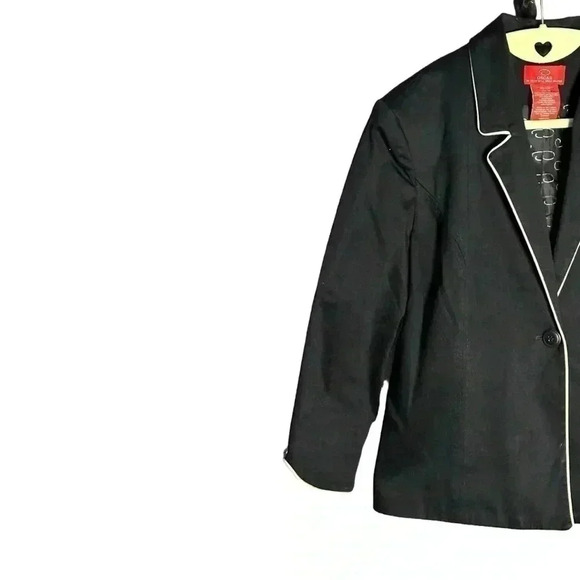 Oscar de la Renta Black Blazer with White Piping One Button Women's Size 10 - Picture 2 of 7